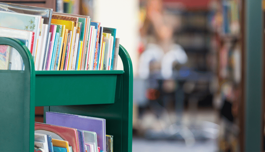 Books on trolley in school library