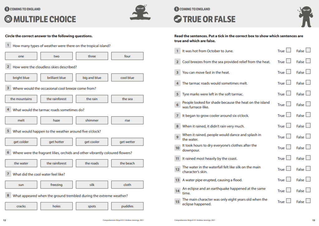 Fiction comprehension worksheets