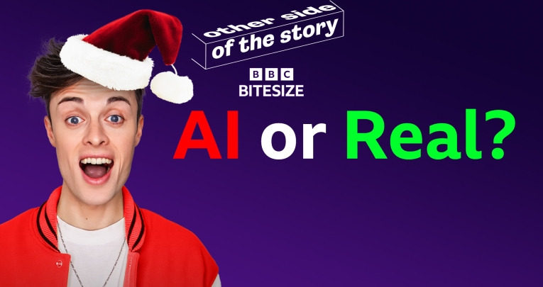 TikToker Joe Tasker wearing a Santa hat next to the words 'AI or Real'?