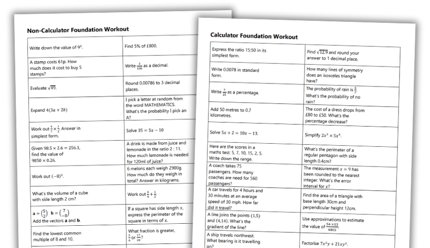 GCSE maths revision worksheets