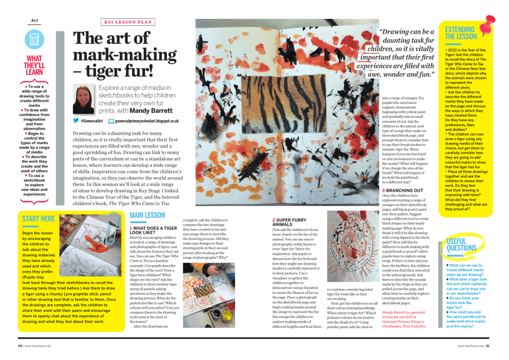 Tiger fur prints KS1 art lesson plan