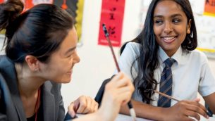 A secondary school girl learning Mandarin