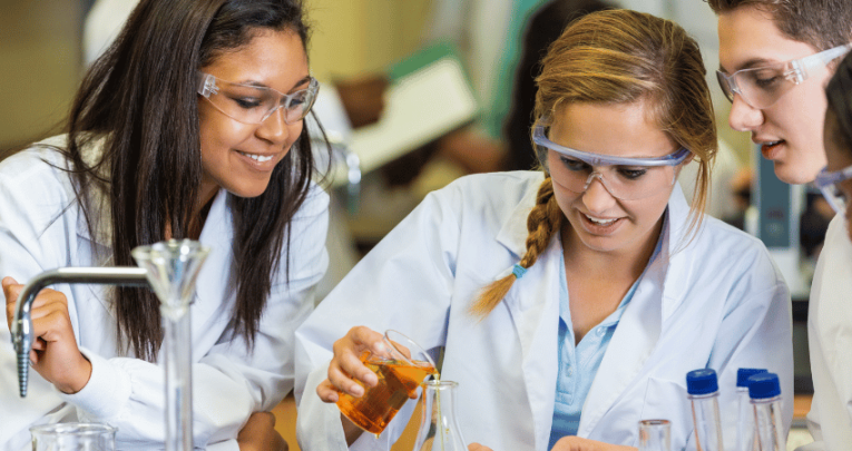 Teenagers doing science practical